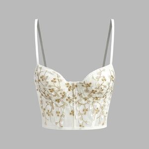 Commense Floral Semi-Sheer Mesh Lace Crop Corset Top size small
